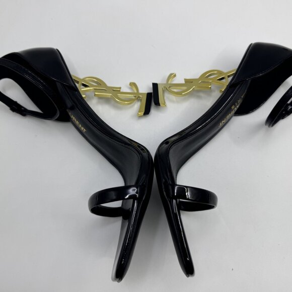 Saint Laurent Black Leather High Heels with Sculptural Branding - Picture 5 of 5